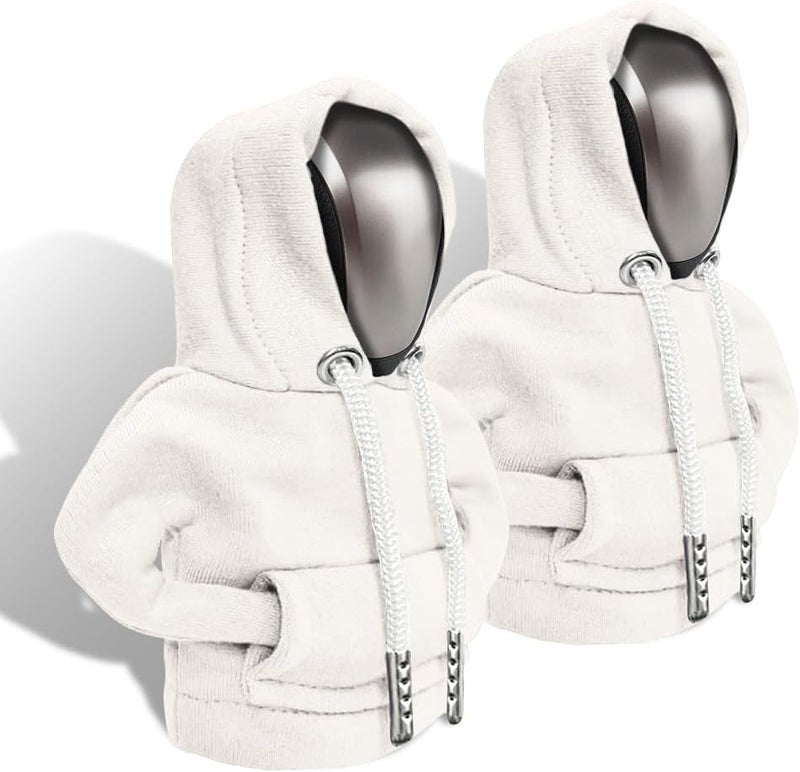 RGOAANC Gear Shift Hoodie, Gear Shift Cover, Fashionable Hoodie Automotive Gear Shift Knob Protector, Car Accessories Mini Sweater Gear Shift Knob Cover for Car Gear Shift Levers (White-2PCS) - Image 1